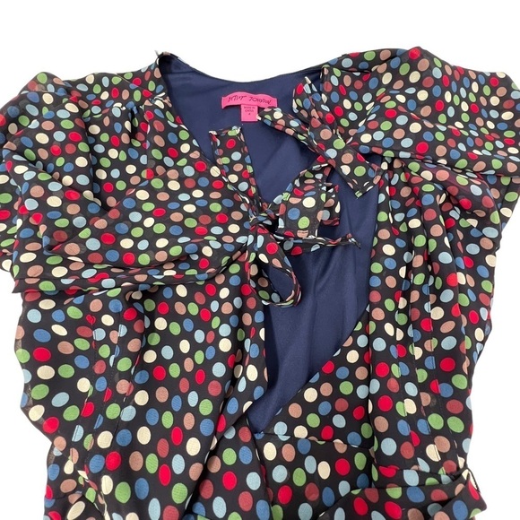 Betsey Johnson Multicolor Polka Dot Hi Low Hem Wrap Dress 4 Sheer Long Sleeves - Picture 11 of 16